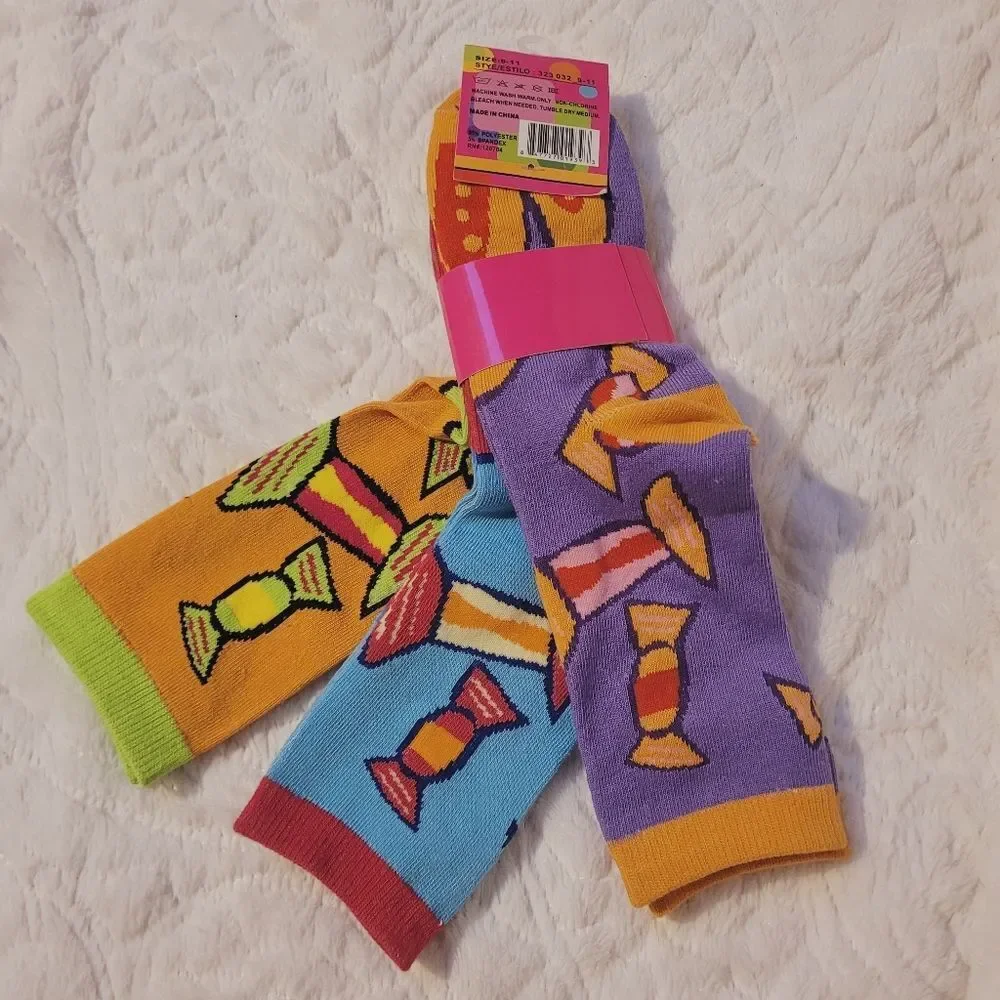 Yelete Big Candy Novelty Crew Socks 3 Pair Bright Bold Colors Size 9-11 New